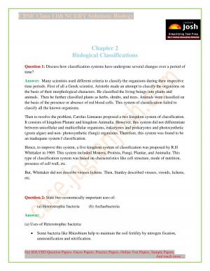 NCERT Solutions for Class 11th Biology Chapter 2 Biological Classifications