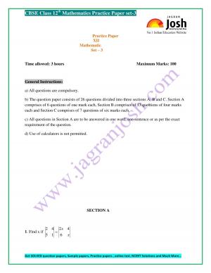 class 12 mathematics Practice paper set 3