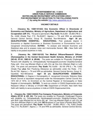 UPSC Notified Recruitment for 205 Various Posts 2015