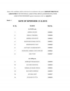 WBPSC Declared Interview List for Asst Director of Agriculture Post 2015