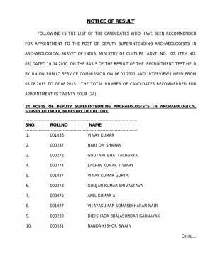 UPSC Declared Final Result for Deputy Superintending Archaeologist Post 2015