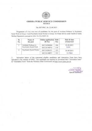OPSC Issued Viva Voce Schedule for 02 Various Posts 2015 