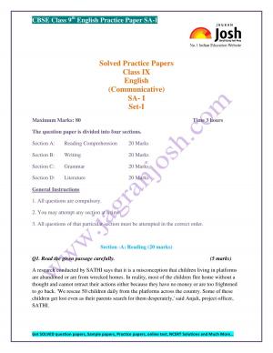 CBSE Class 9th solved  Practice Papers (COMMUNICATIVE) SA-1,SET1