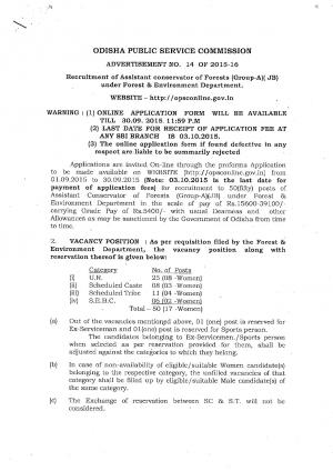 OPSC Recruitment 2015 for 50 Asst Conservator of Forests Posts 