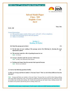 cbse class 12th solved english (core ) model paper Set-1