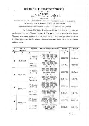 OPSC Issued Viva Voce Schedule for Junior Lecturer in History Post 2015 