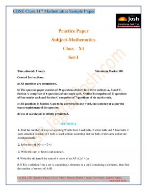 CBSE Class 11th Mathematics Practice Paper Set-1