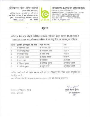 Oriental Bank of Commerce Declared Interview Result for Peon cum Housekeeper Post 2015