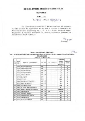 OPSC Declared Final Result for Lecturer Post 2015