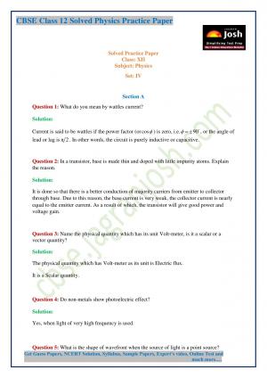 CBSE Class 12 Physics Solved Practice Paper: Set - IV