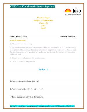 CBSE Class 9th Mathematics Practice Paper SA I Set 2