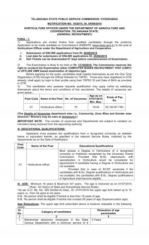 Detailed Advertisement (Horticulture Officer)