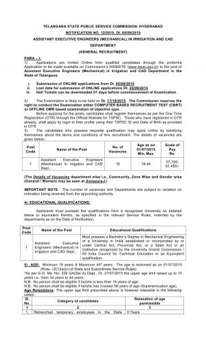 Detailed Advertisement (Assistant Executive Engineers)