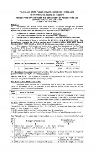 Detailed Advertisement (Agriculture Officer)