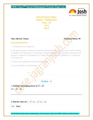 CBSE Class 9th Solved Mathematics Practice Paper SA-I Set-2