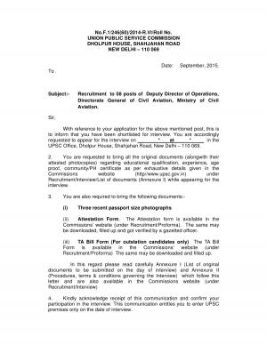 UPSC Deputy Director of Operations Posts 2015: Interview Schedule Announced