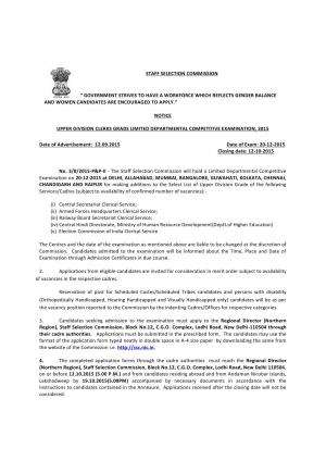 SSC UDC Grade Limited Departmental Competitive Examination 2015 Notification