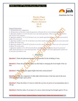 CBSE Class 10 Physics (Science) Practice Paper SA-2 Set-1