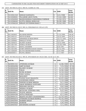 SSCWR Clerk, Fieldman and Stockman 2015: Document Verification Schedule