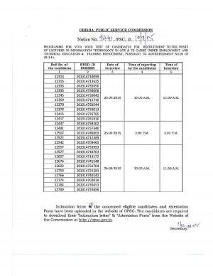 Odisha PSC Lecturer 2015: Viva Voce Schedule 