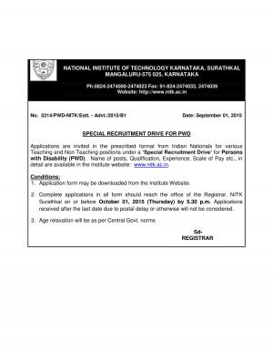 NIT Karnataka Recruitment 2015 for Various Teaching and Non-Teaching Posts