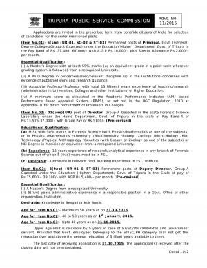 Tripura Public Service Commission Recruitment 2015 for 09 Various Posts