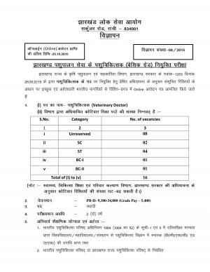 JPSC Recruitment 2015 for 16 Veterinary Doctor Posts 2015 
