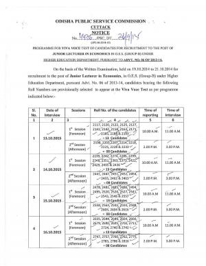 OPSC Issued Interview Schedule for Junior Lecturer (Economics) 2015