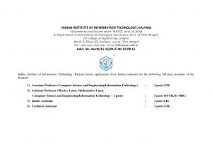 IIIT, Kalyani 2015 for 10 Associate Professor and Other Posts