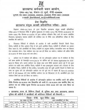 Jharkhand Constable Competitive Examination 2015  Notification for 7129 Constable Posts