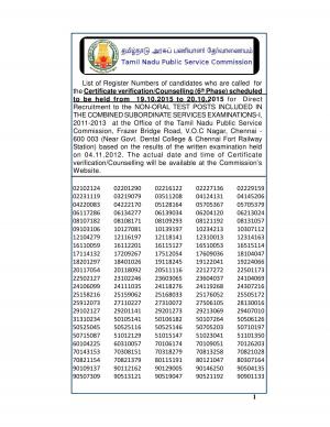 TNPSC Combined Subordinate Service Exam 2011-2013: Certificate Verification Schedule  
