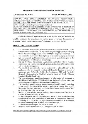 HPPSC Recruitment 2015 for 128 Lecturer & Other Posts 