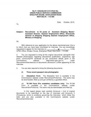 UPSC Issued Interview Schedule for Assistant Shipping Master/Assistant Director Post 2015 