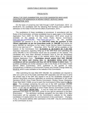 UPSC Indian Forest Service Exam (Prelims) 2015: Result Declared
