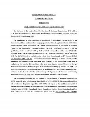 IAS Prelims 2015 Result