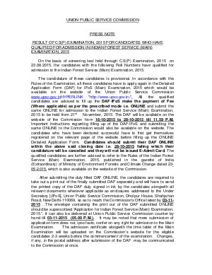 Result of Indian Forest Service (Preliminary) Examination, 2015