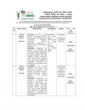 ICAR-IISS Recruitment 2015 for 10 SRF Post 