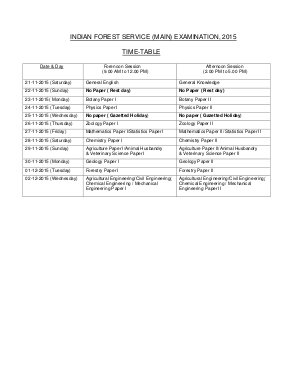 UPSC Indian Forest Service Examination 2015 Exam Schedule