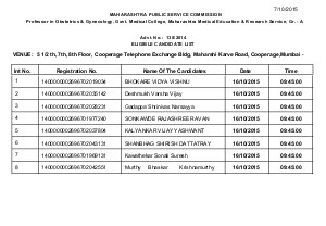 MPSC Issued Interview Schedule Professor in Obstetrics & Gynecology Post 2015