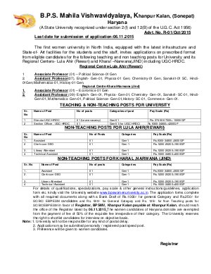 B.P.S. Mahila Vishwavidyalaya Recruitment 2015 for 28 Teaching and Non-Teaching Posts 