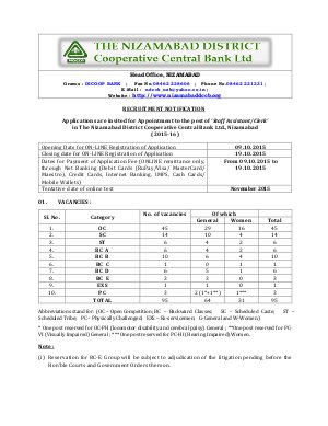 DCCB Nizamabad Recruitment 2015 for 95 Staff Assistant/Clerk Posts