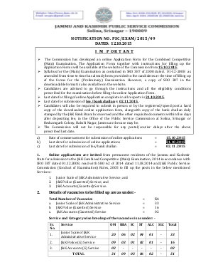 J&K Combined Competitive (Main) Examination 2014: Notification