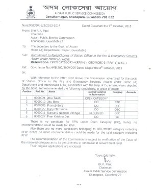 APSC Declared Final Result for Station Officer Post 2015