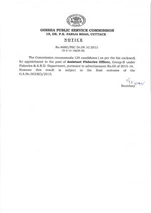 OPSC Declared Final Result for Assistant Fisheries Officer Post 2015