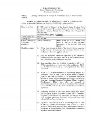 UPSC Declared Interview List for Director Post 2015 