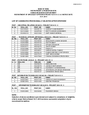 Bank of India Specialist Officers Post 2015: Interview Result