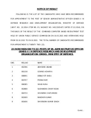 UPSC Senior Administrative Officer Grade-II Post 2015: Final Result 