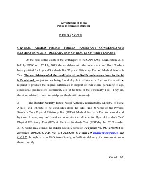 UPSC Central Armed Police Forces (Assistant Commandants) Examination 2015: Written Exam Result