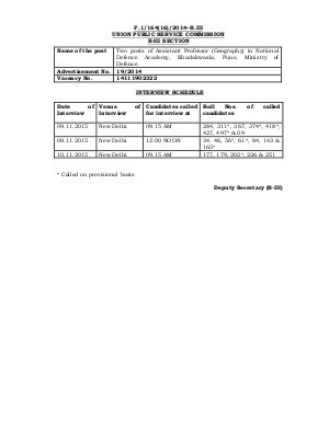UPSC Assistant Professor (Geography) Post 2015: Interview Schedule 