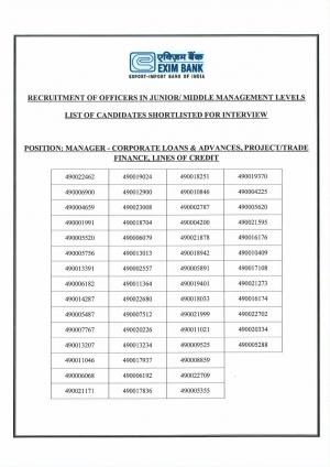 Exim Bank Officers in Junior/Middle Management Levels Post 2015: Interview List
